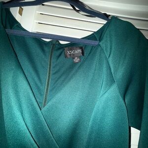 Macy's XSCAPE Teal Long-Sleeve Wrap-Front Dress